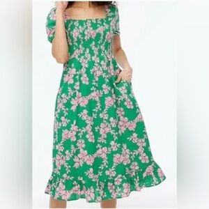 J. Crew Green and Pink Floral Midi Dress - Size XS